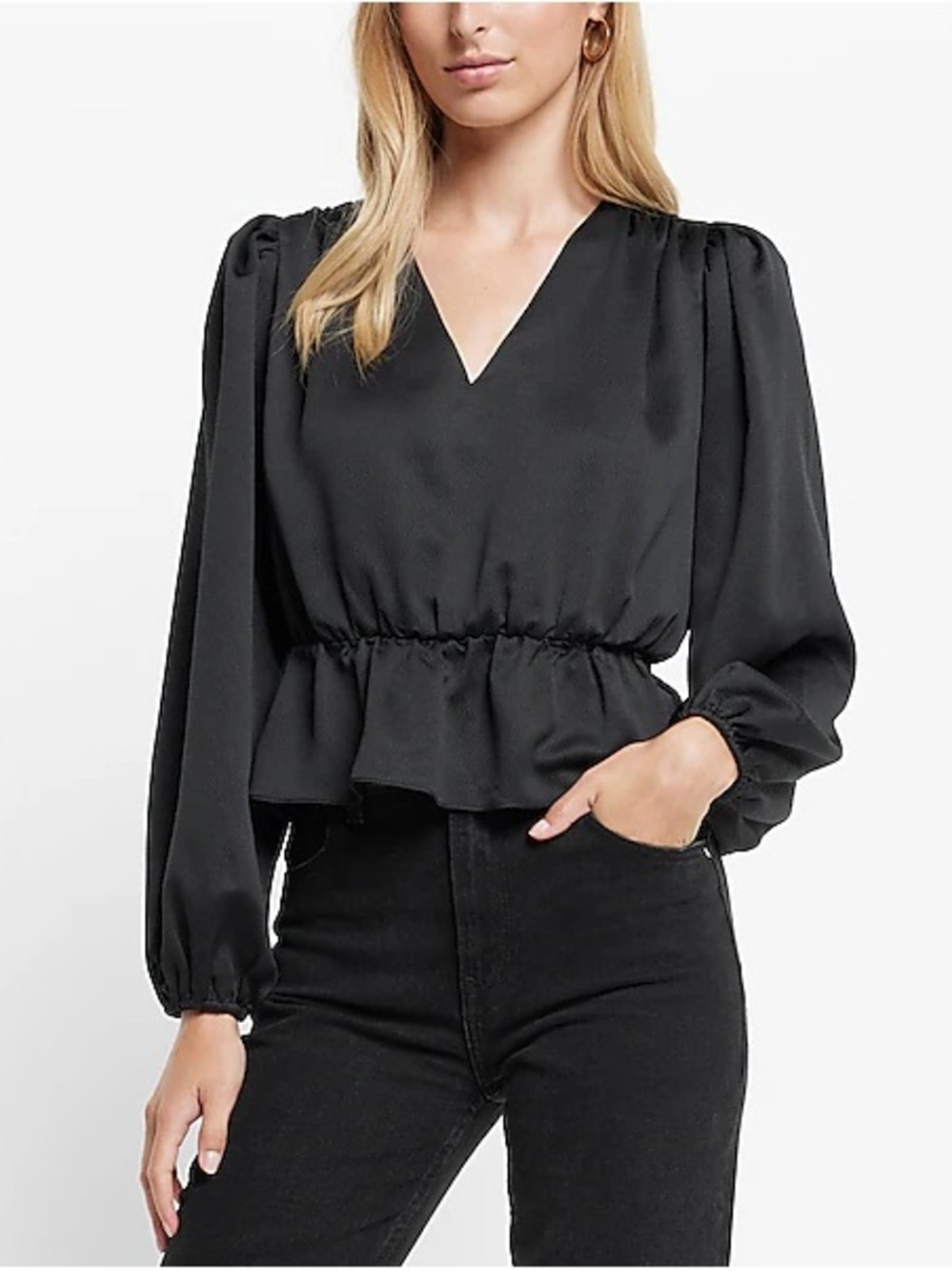 Express V-Neck Long Sleeve Peplum Top